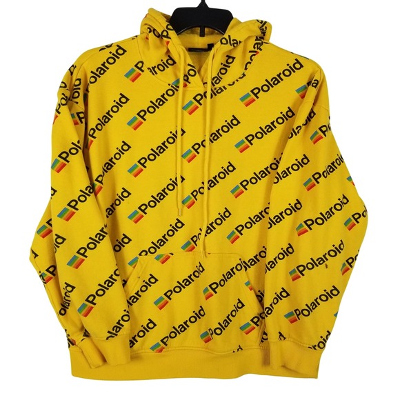 Polaroid Other - Polaroid Mens All Over Print Logo Hoodie Yellow Rainbow Graphic Sweatshirt Large